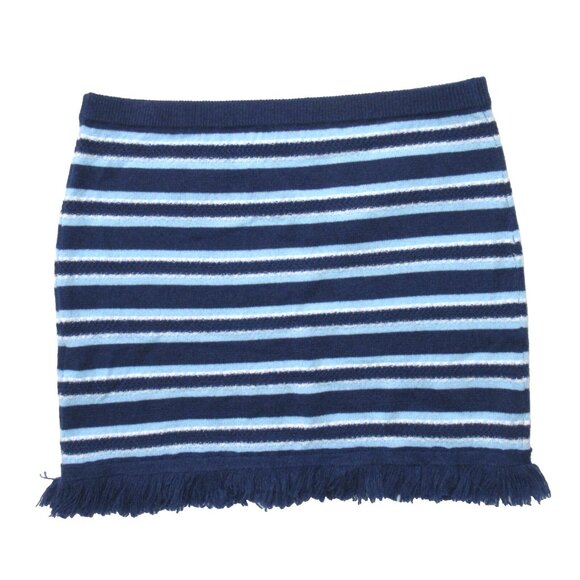 NWT J.Crew Cashmere Fringe-trim Sweater Skirt in Dark Evening Serenity Stripe S - Picture 7 of 7